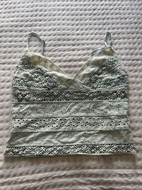 Oli & Hali Lace Eyelet V-Neck Cami Tank Top - Light Sage